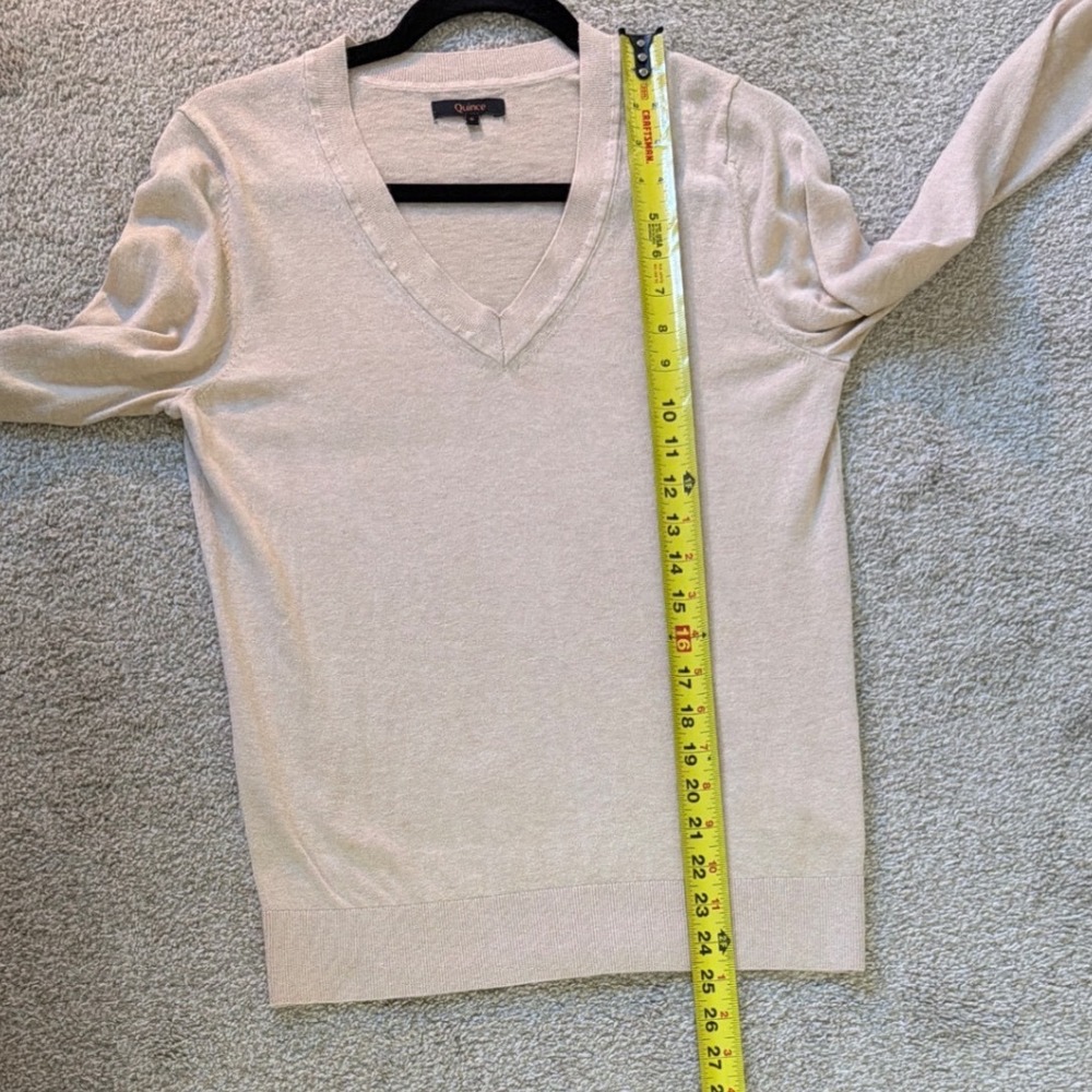 Quince‎ Womens Organic Cotton Cashmere V-Neck Sweater Oatmeal Beige Small - Picture 8 of 8